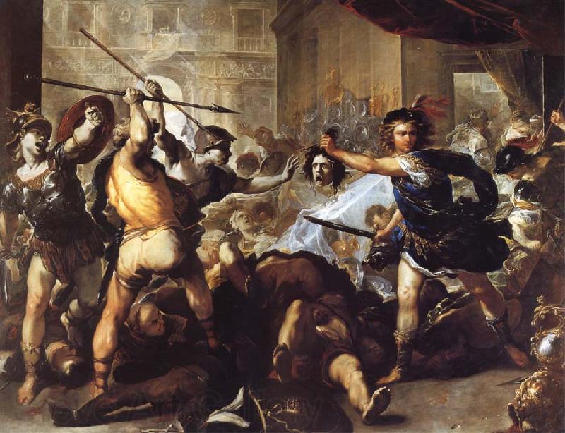 Luca  Giordano Perseus Turning Phineas and his followers to stone Norge oil painting art